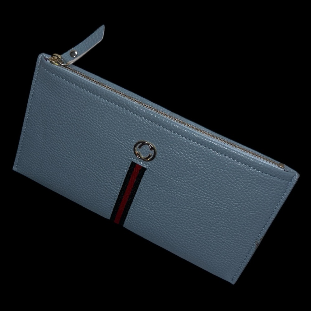 Vintage Fashion blue vegan leather long zipper purse wallet